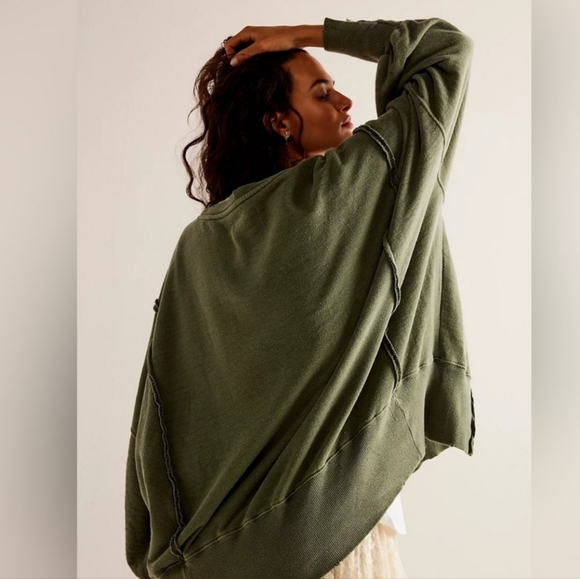 NEW FREE PEOPLE CAMDEN We The Free Sweatshirt Top Olive Green St. Patrick's S - Picture 8 of 11